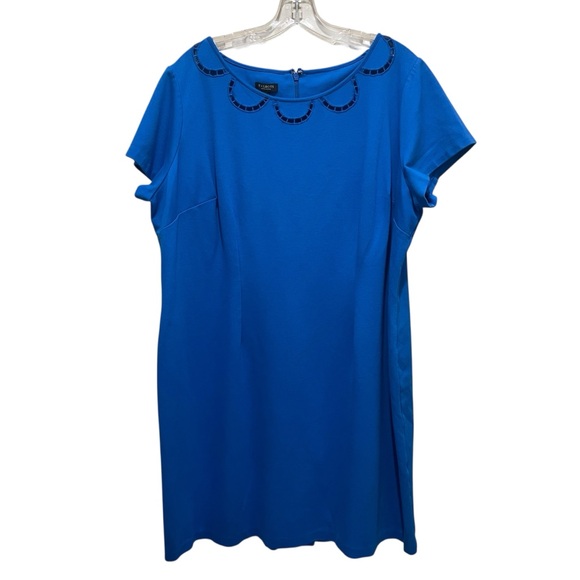Talbots Blue Sheath Dress Scallop Neckline Short Sleeve Women’s Size 16WP - Picture 1 of 9
